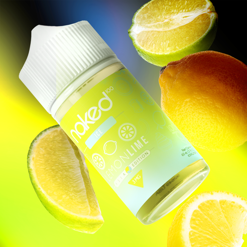 In a dramatic lighting setting, a single neon lime colored light illuminated Lemon lime along with sliced limes and lemons all falling towards the light.