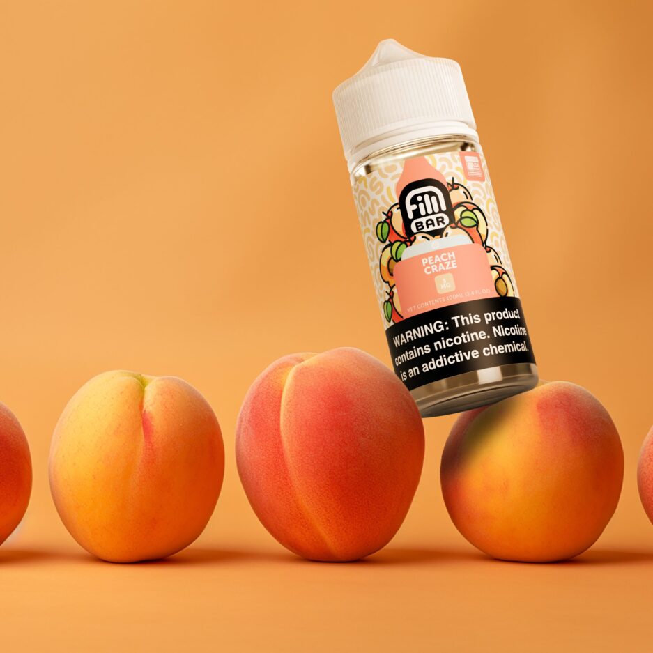 An orange area with a row of peaches horizontally placed while Peach Craze is in between one pair showcasing itself.